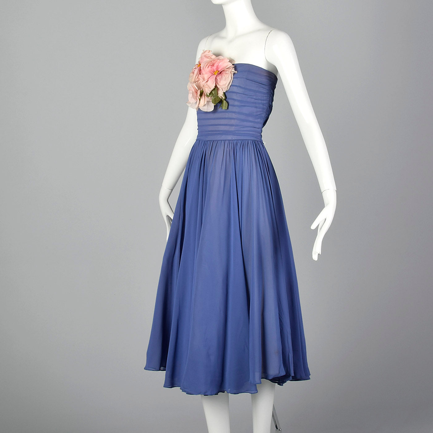 1950s Periwinkle Blue Chiffon Party Dress