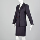 1990s Yves Saint Laurent Navy Blue Wool Striped Skirt Suit