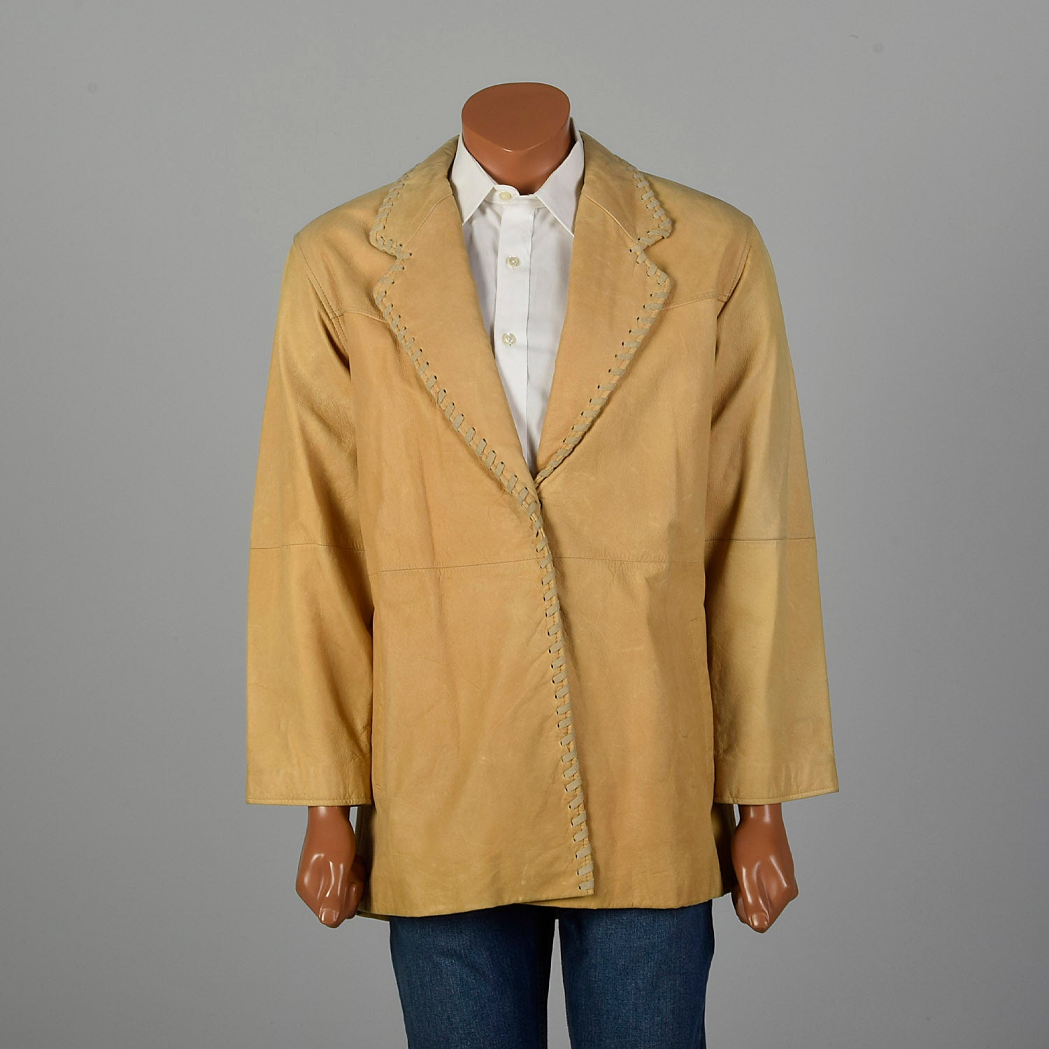 Large 1990s Natural Leather Jacket