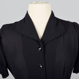 1950s Black Rayon Day Dress with Peplum Waist
