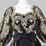 1980s Mr. Blackwell Evening Dress with Gold Embroidery