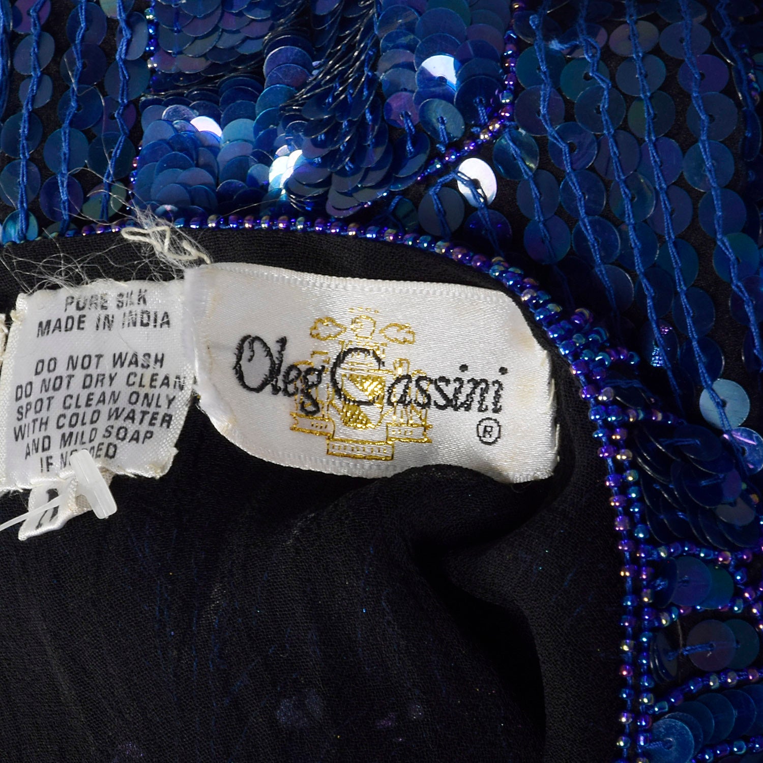 1980s Oleg Cassini Blue Beaded Top