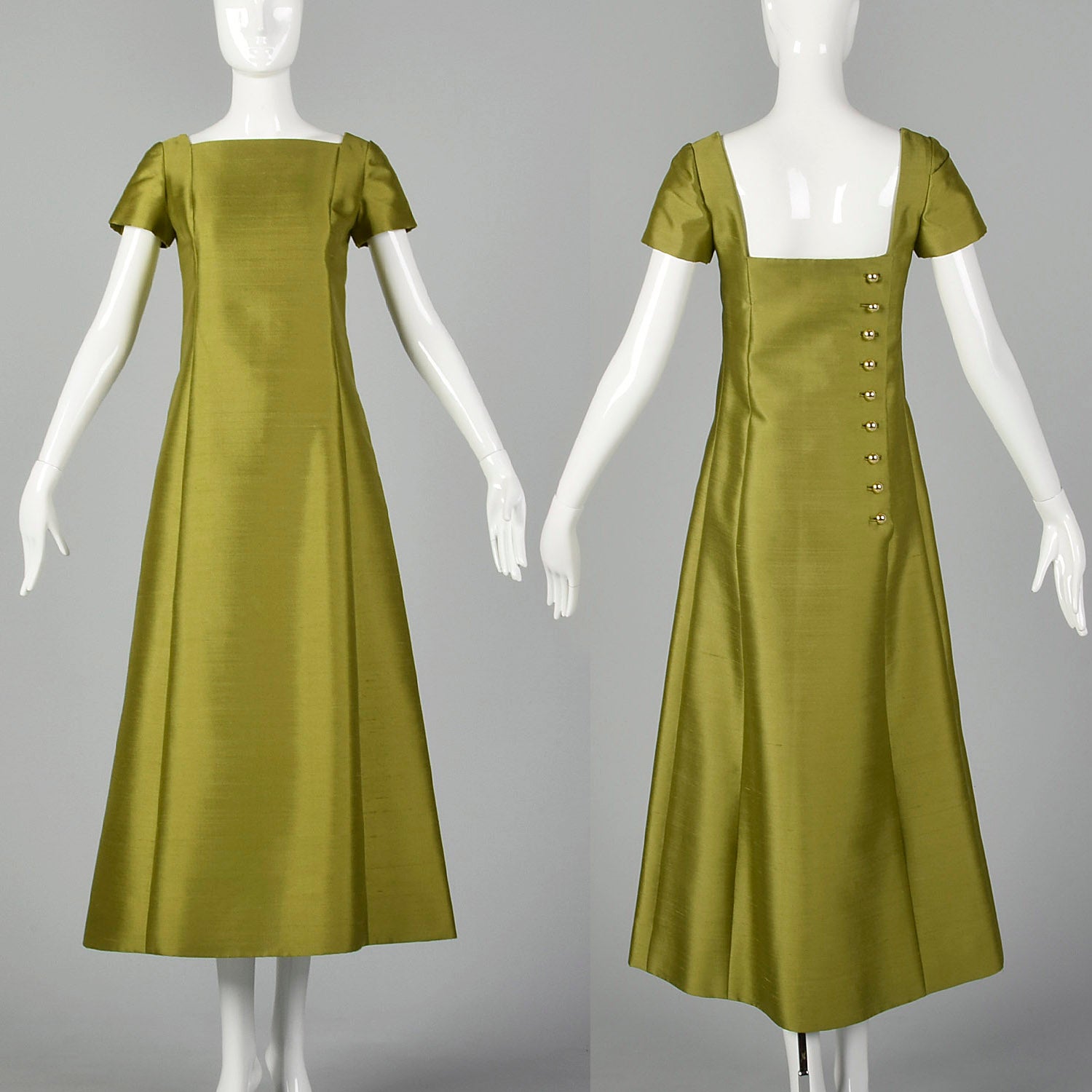 1960s Malcom Starr Green Maxi Evening Dress