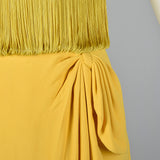 1960s Bright Yellow Cocktail Dress with Fringe Bodice