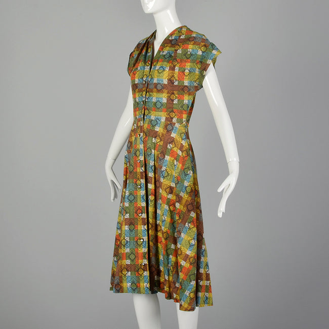 Medium 1950s Orange Plaid Day Dress