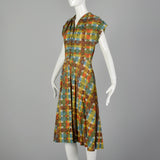 Medium 1950s Orange Plaid Day Dress