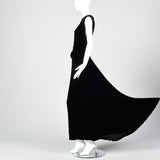1940s Asymmetric Black Silk Velvet Dress