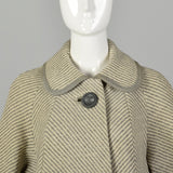 Large 1950s Swing Coat Gray Herringbone Stripe Wool Tweed Peter Pan Collar Winter Outerwear