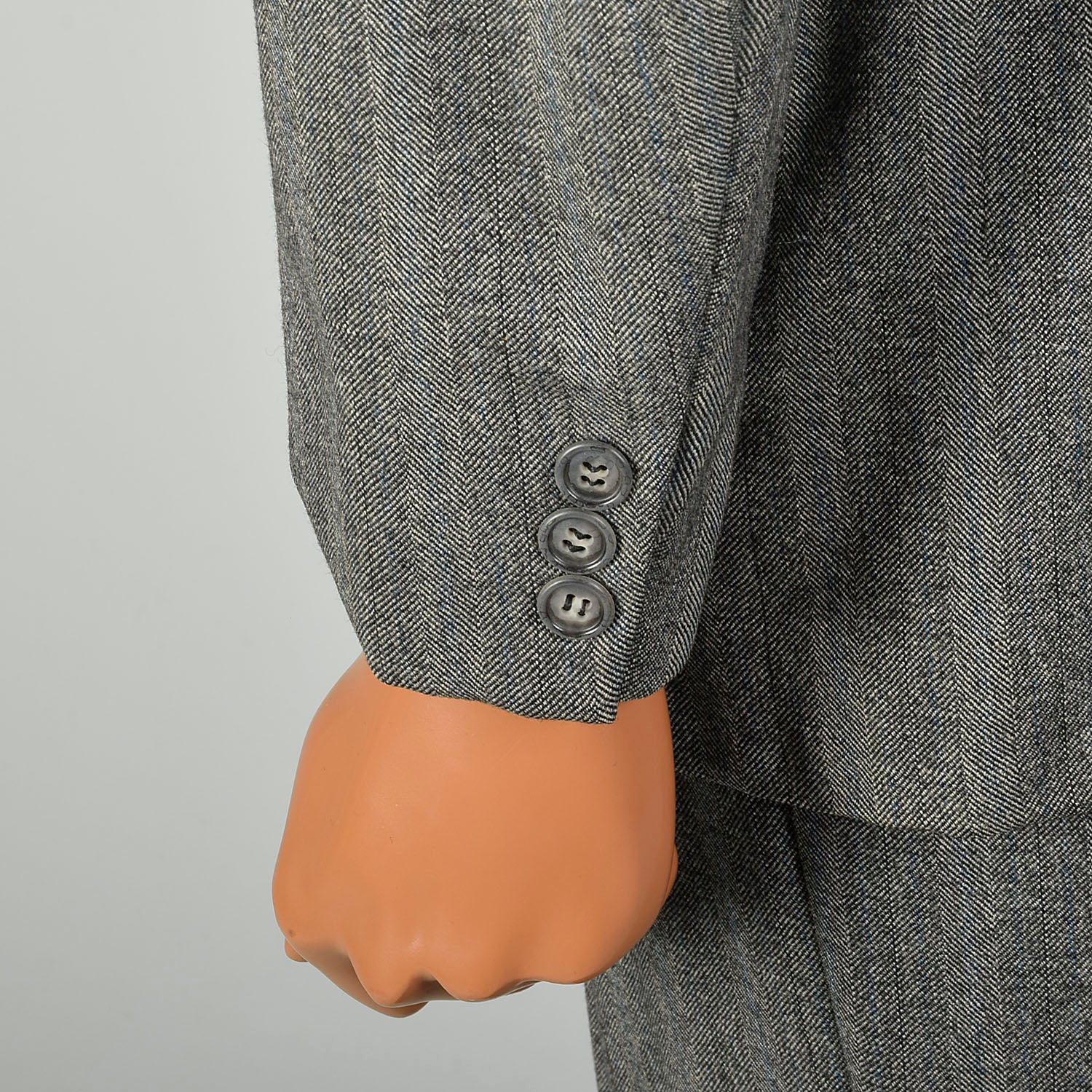 42L 1940s 2pc Suit Grey Herringbone Twill Double Breasted Peak Lapel