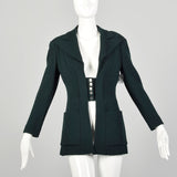 Small 1990s Karl Lagerfeld Blazer Avant Garde Green Wool Wide Lapel
