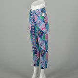 Small 1990s Versace Pants Couture Designer Purple Elephant Print Skinny Jeans Vintage