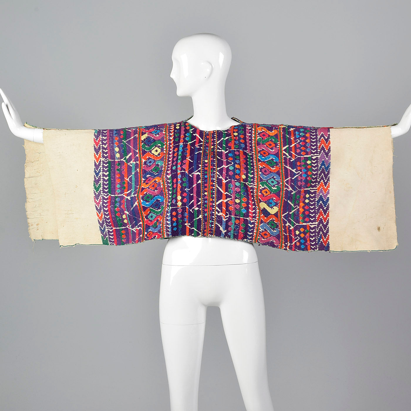 1930s Bohemian Hand Loomed Cotton Huipil Poncho