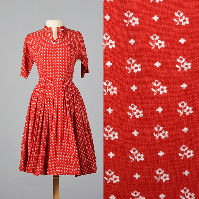 1950s Lanz Red Cotton Fit and Flare Dress