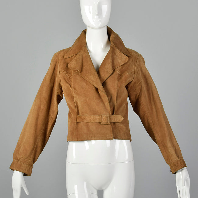 XS Yves Saint Laurent Rive Gauche 1970s Suede Biker Jacket