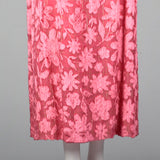 1970s Richilene Pink Burnout Velvet Empire Waist Evening Dress