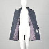XXS 1960s Coat Blue Wool Babydoll Mod Black Military Trim Winter Heavyweight Winter Coat