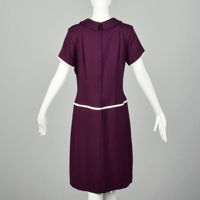 1960s Plum Purple Mod Shift Dress Short Sleeve Summer GoGo