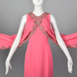 1960s Hot Pink Wiggle Dress with Beaded Float