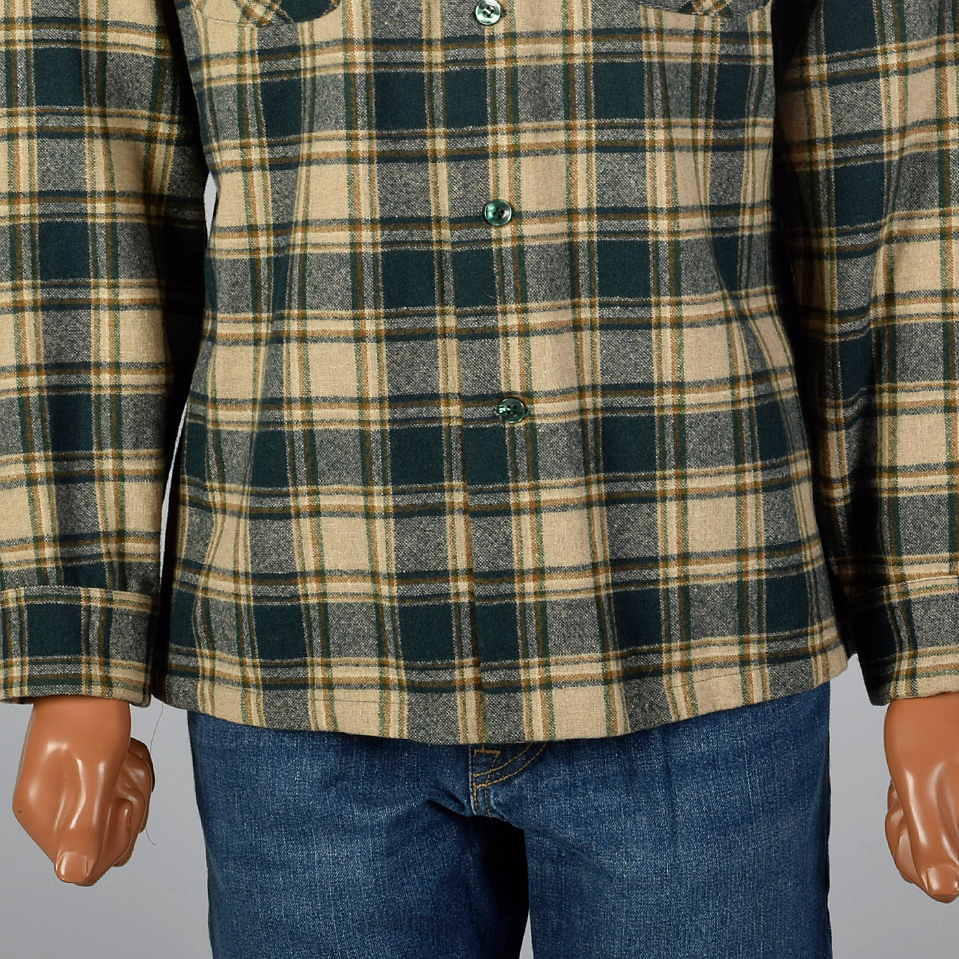 1960s Mens Pendleton Board Shirt in Green Plaid