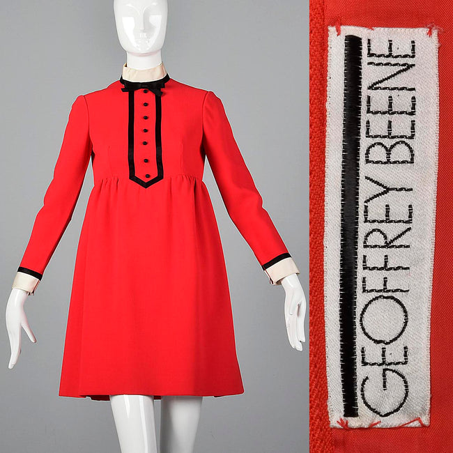 Iconic 1960s Geoffrey Beene Red Babydoll Tuxedo Mini Dress