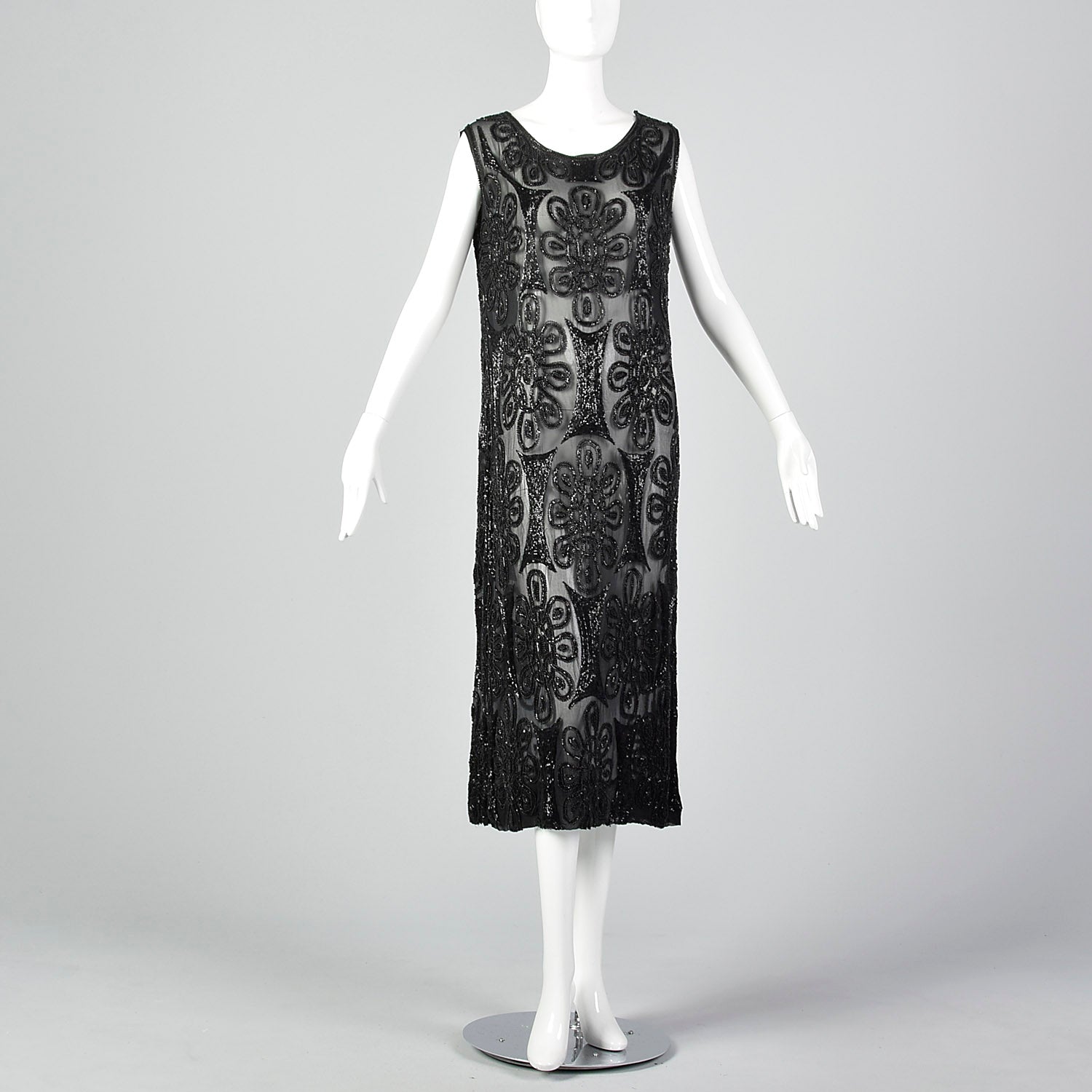 1920s Beaded Black Silk Dress with Celtic Style Knots