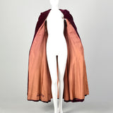 XS 1940s Velvet Burgundy Opera Coat Statement Mutton Sleeves Collar