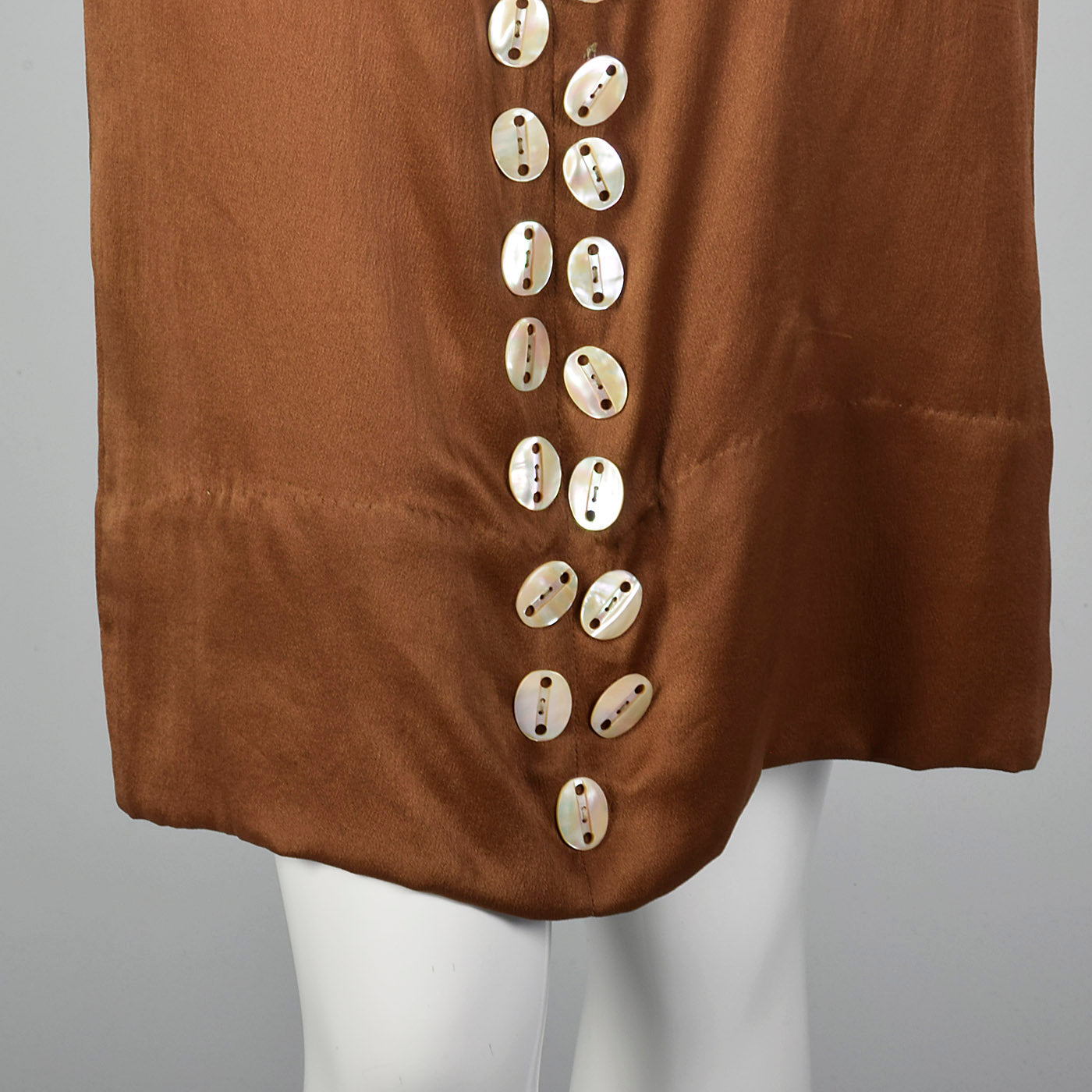 1920s Brown Silk Dress with Mother of Pearl Buttons
