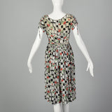 XS 1940s Novelty Print Rayon Dress