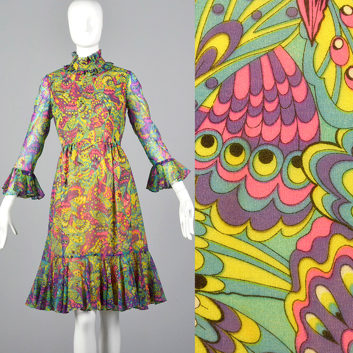 1960s Bright Psychedelic Dress