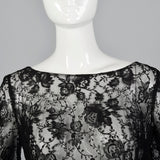 1960s Deadstock Black Floral Lace Top