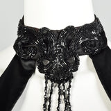 Small 1980s Black Velvet Mermaid Train Backless Formal Evening Gown Prom Dress