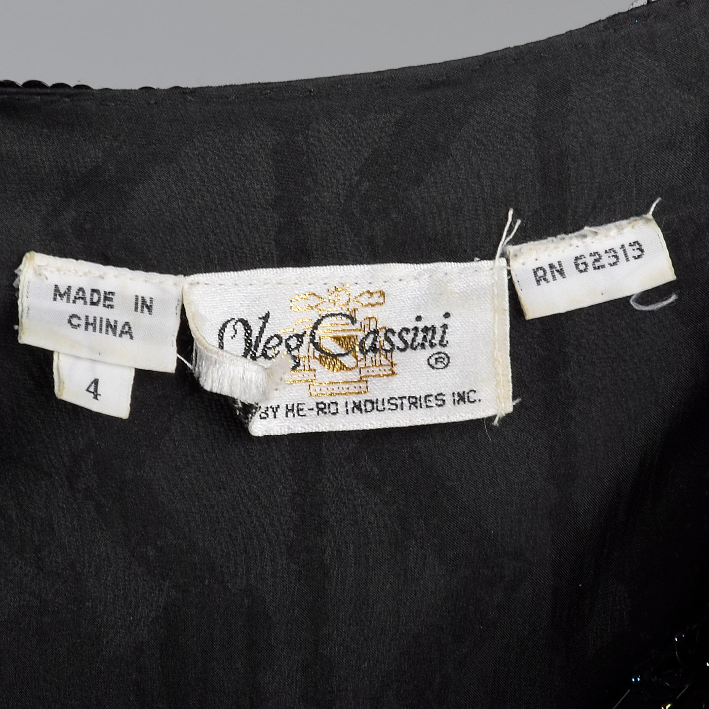 1990s Oleg Cassini Black Silk Beaded Dress