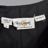 1990s Oleg Cassini Black Silk Beaded Dress