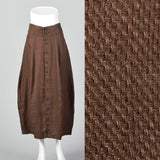 1990s Brown Linen Skirt with Button Front