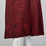 1960s Black and Red Print Dress with Mesh Bodice and Matching Overlay Top