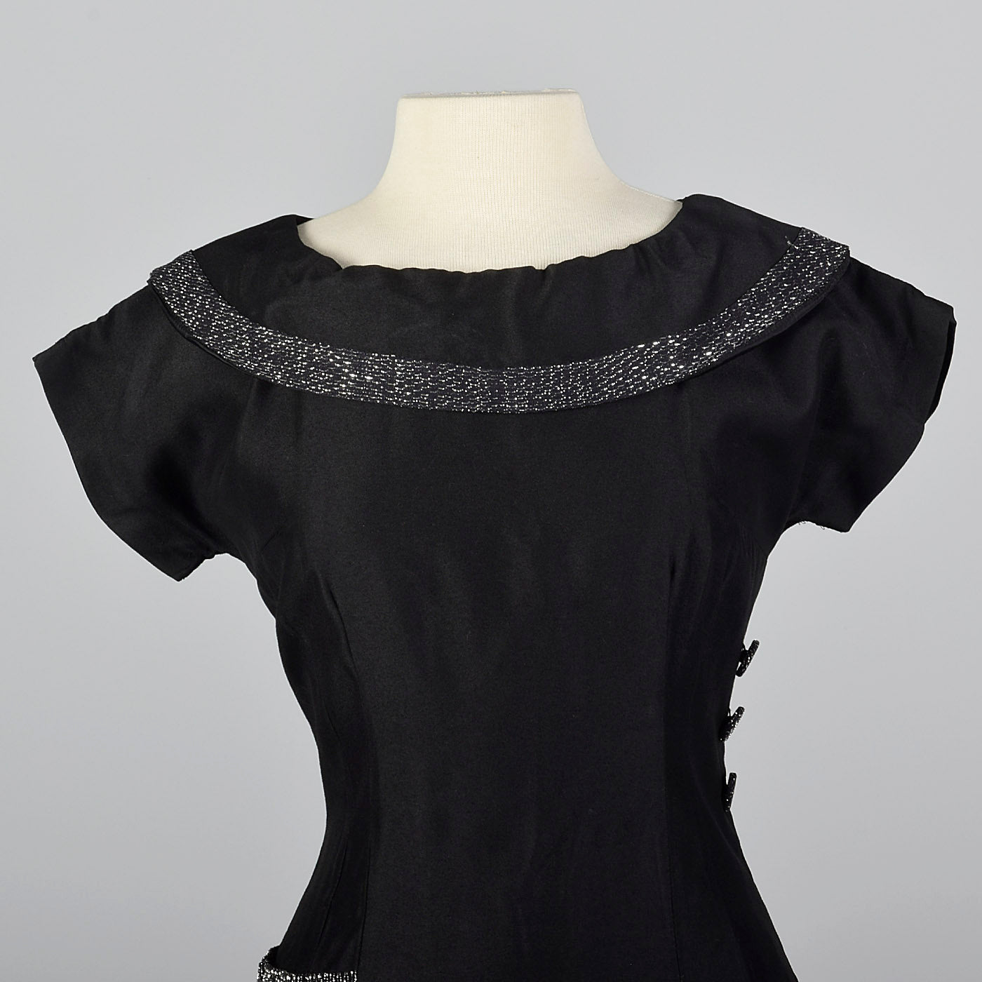 1950s Little Black Dress with Silver Lurex Trim