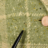 Small 1960s Two Piece Set Green Beige Plaid Fleck Tweed  Separates Ensemble Skirt Jacket