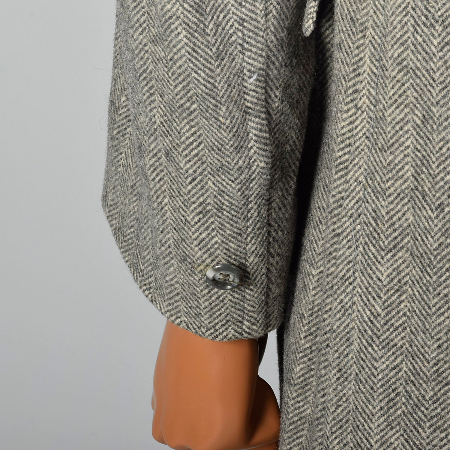 1970s Gray Wool Tweed Coat with Convertible Pockets