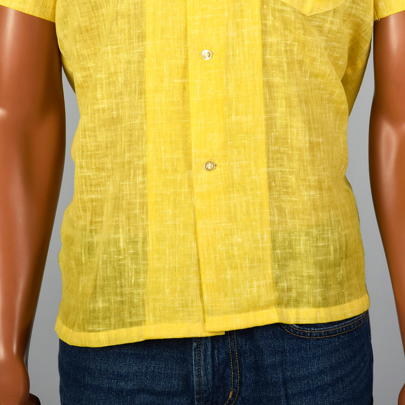 1960s Mens Yellow Semi Sheer Short Sleeve Shirt