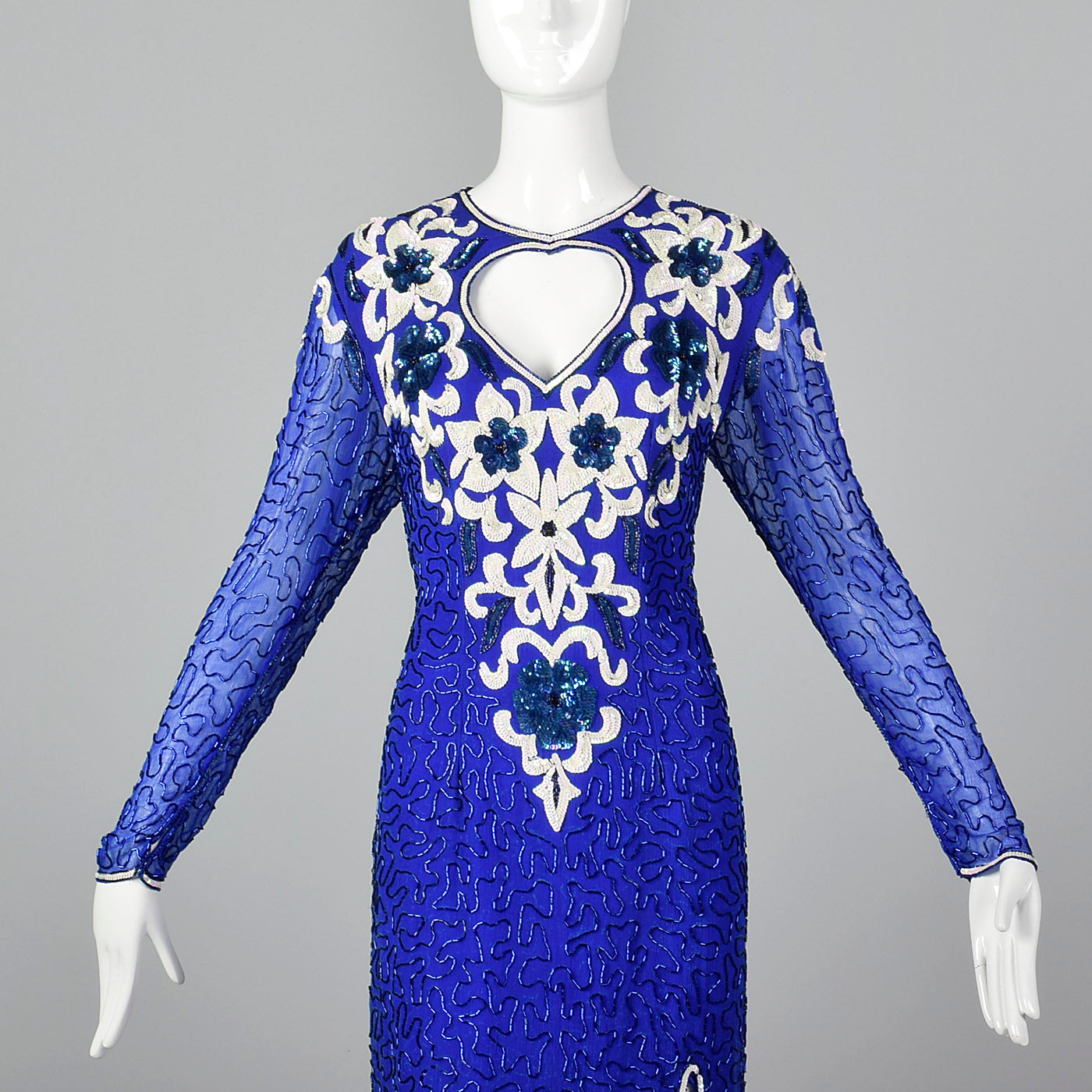 1980s Blue Beaded Evening Dress