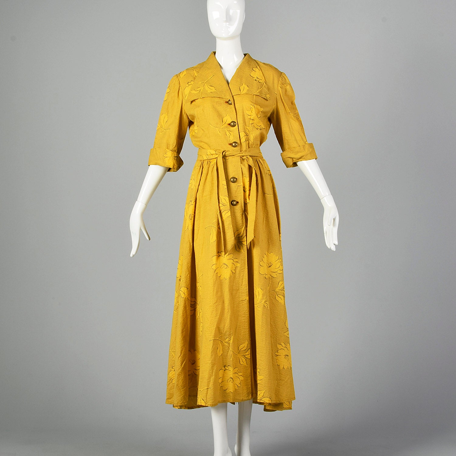 1950s Large Yellow Seersucker Day Dress