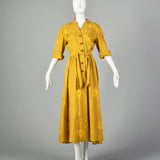 1950s Large Yellow Seersucker Day Dress