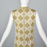 Incredible 1960s Balmain Les Tricots Geometric Gold Knit Maxi Dress