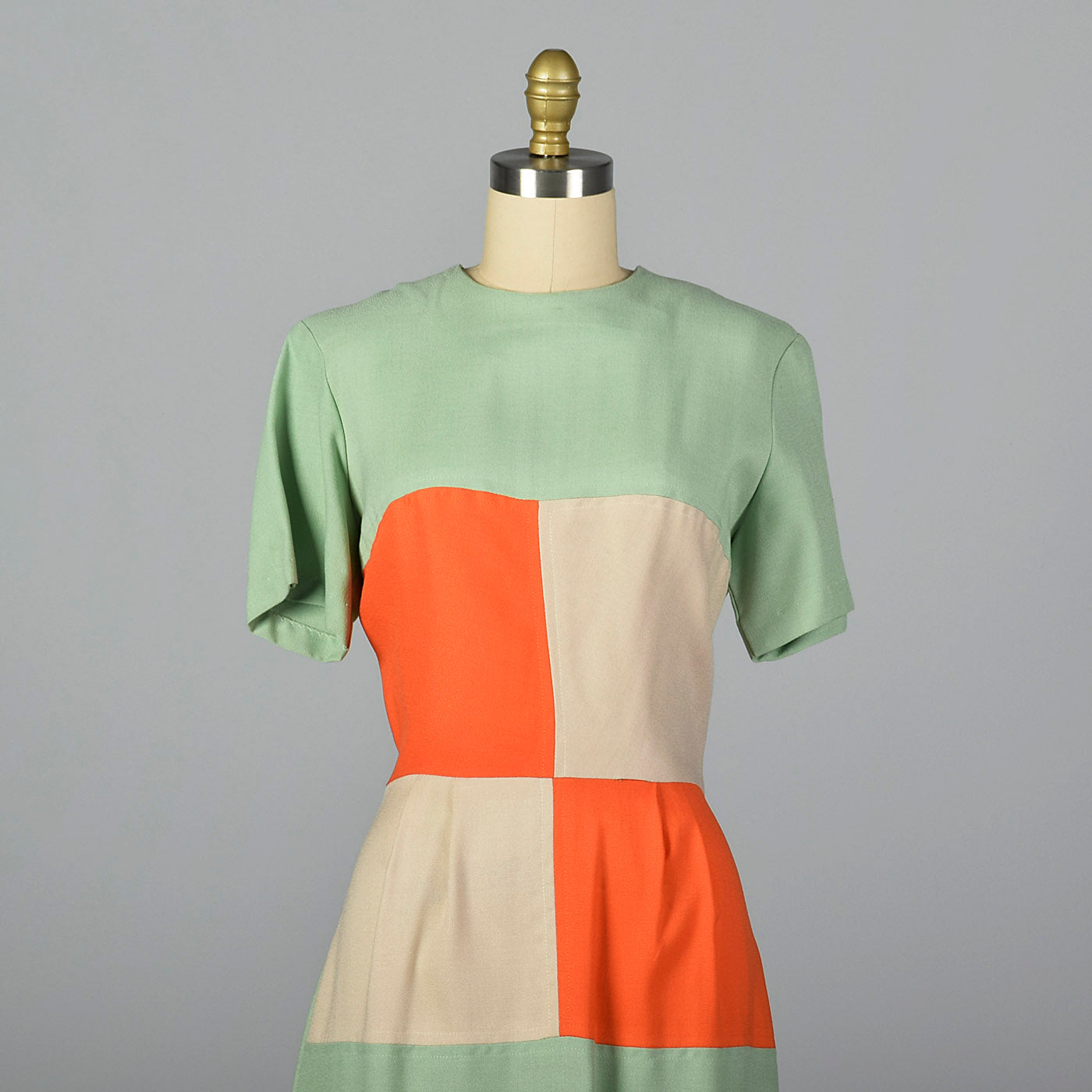 1950s Day Dress with Color Block Waist
