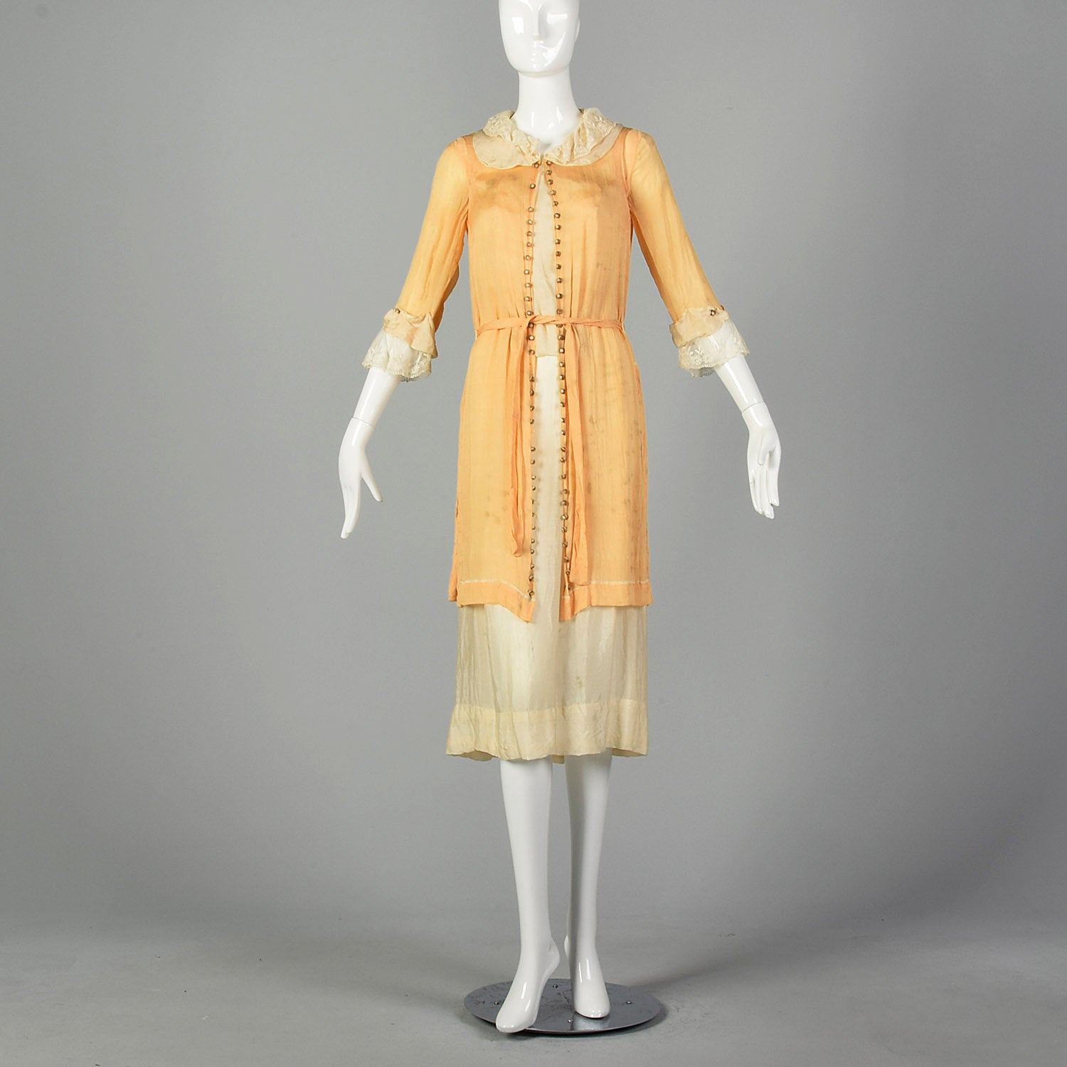 1910s Edwardian Coral and Ivory Day Dress