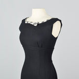 1950s Black Wiggle Dress with Gingham Trim and Jacket