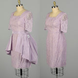 XL 1950s Set Lavender Lace Cocktail Party Peplum Waist Wiggle Dress