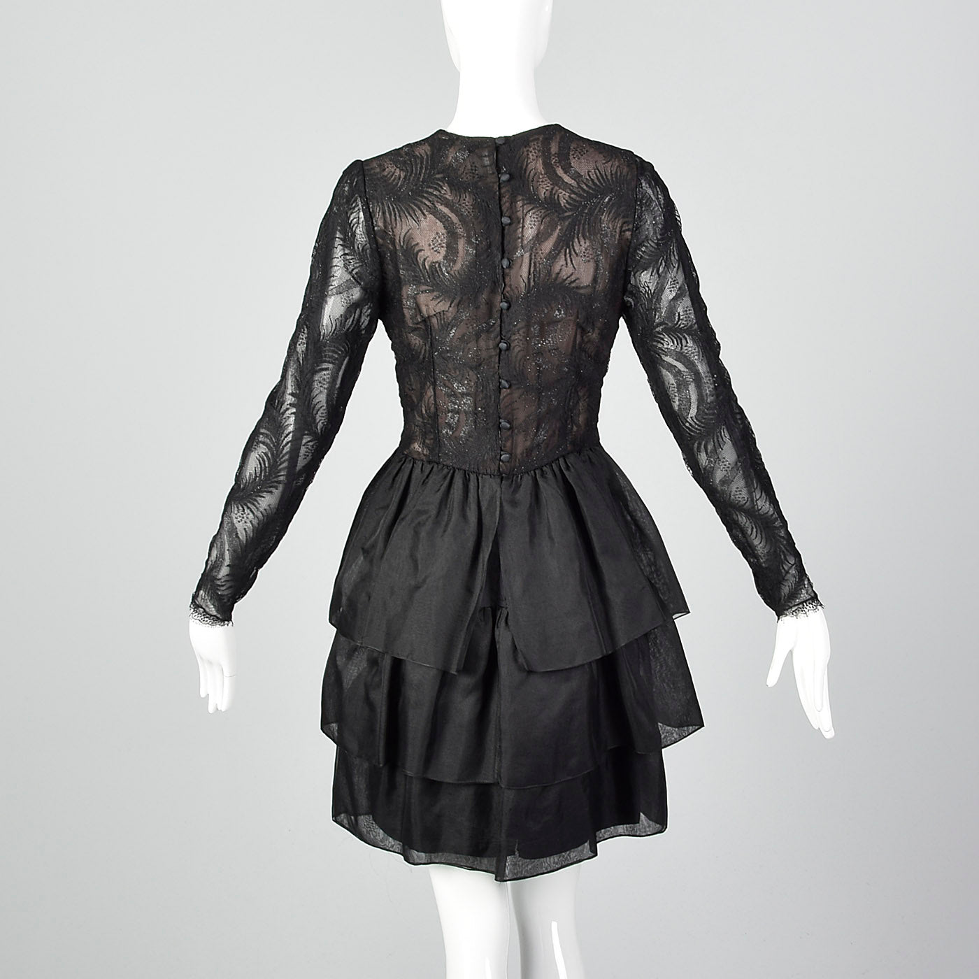 1980s Hanae Mori Black Lace Illusion Dress