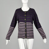 Small Sonia Rykiel 1990s Purple and Gray Striped Cardigan Sweater