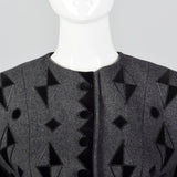1980s Louis Feraud Gray Jacket with Geometric Velvet Appliques